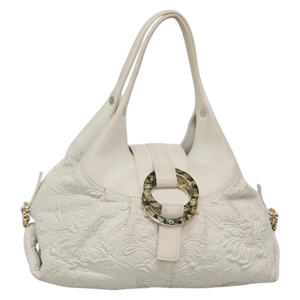 BVLGARI Chandra Shoulder Bag Leather White Gold Auth 140646